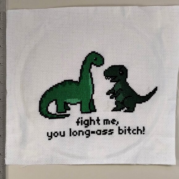 T-Rex is Spicy (Ready to Fight) / Cross Stitch / Completed, Hand Made - Picture 2 of 3